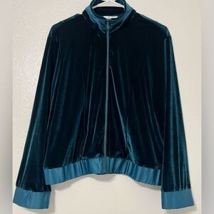 Coldwater Creek Teal Velour Velvet 2pc Track Suit Set Zip Jacket Pants PW